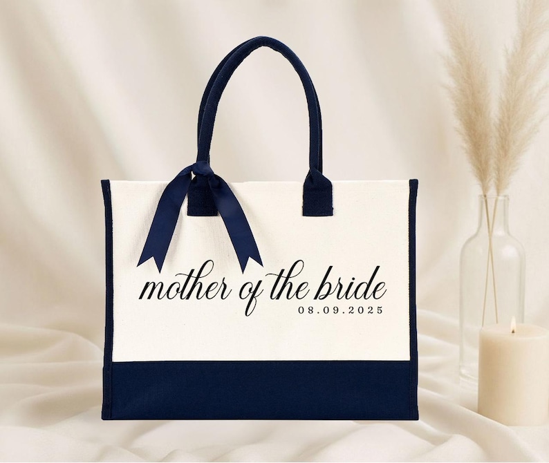 Mother of the Bride Tote Bag - Custom Date, Laminated Canvas with Ribbon image 9