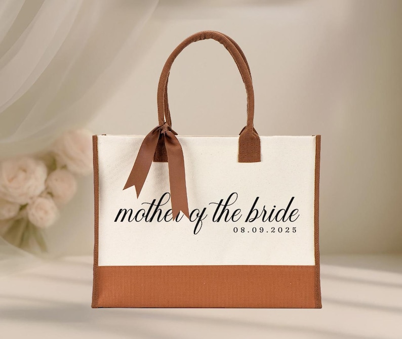 Mother of the Bride Tote Bag - Custom Date, Laminated Canvas with Ribbon image 8