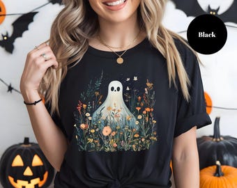 Floral Ghost T-Shirt: Cottagecore Halloween Graphic Tee