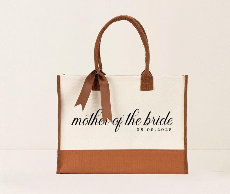 Mother of the Bride Tote Bag - Custom Date, Laminated Canvas with Ribbon image 15