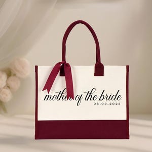 Mother of the Bride Tote Bag - Custom Date, Laminated Canvas with Ribbon image 7