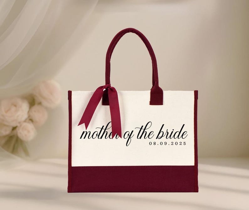 Mother of the Bride Tote Bag - Custom Date, Laminated Canvas with Ribbon image 7