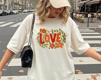 Love Graphic Shirt: Floral Faux Knit- Soft, Lightweight Tee