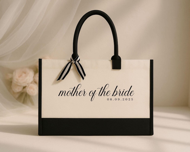 Mother of the Bride Tote Bag - Custom Date, Laminated Canvas with Ribbon image 10