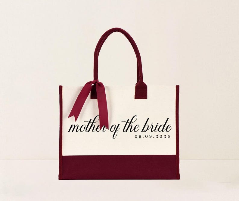 Mother of the Bride Tote Bag - Custom Date, Laminated Canvas with Ribbon image 12