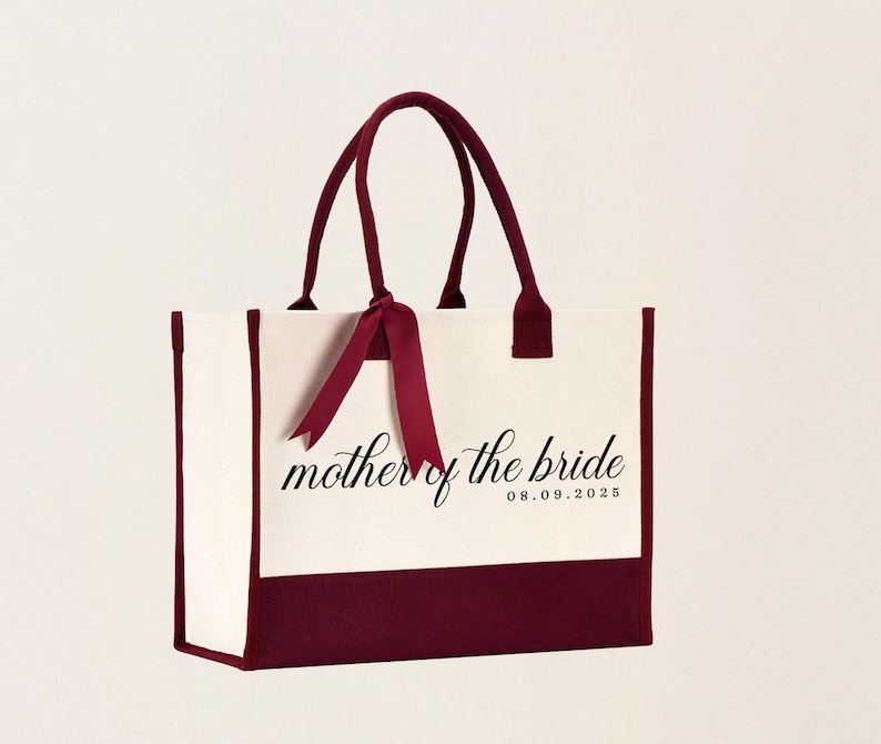 Mother of the Bride Tote Bag - Custom Date, Laminated Canvas with Ribbon image 14