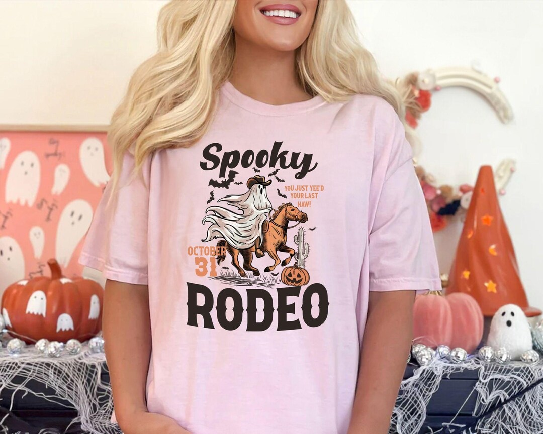 Spooky Rodeo Shirt Halloween Cowboy Tee Ghost on Horse Funny Western T ...