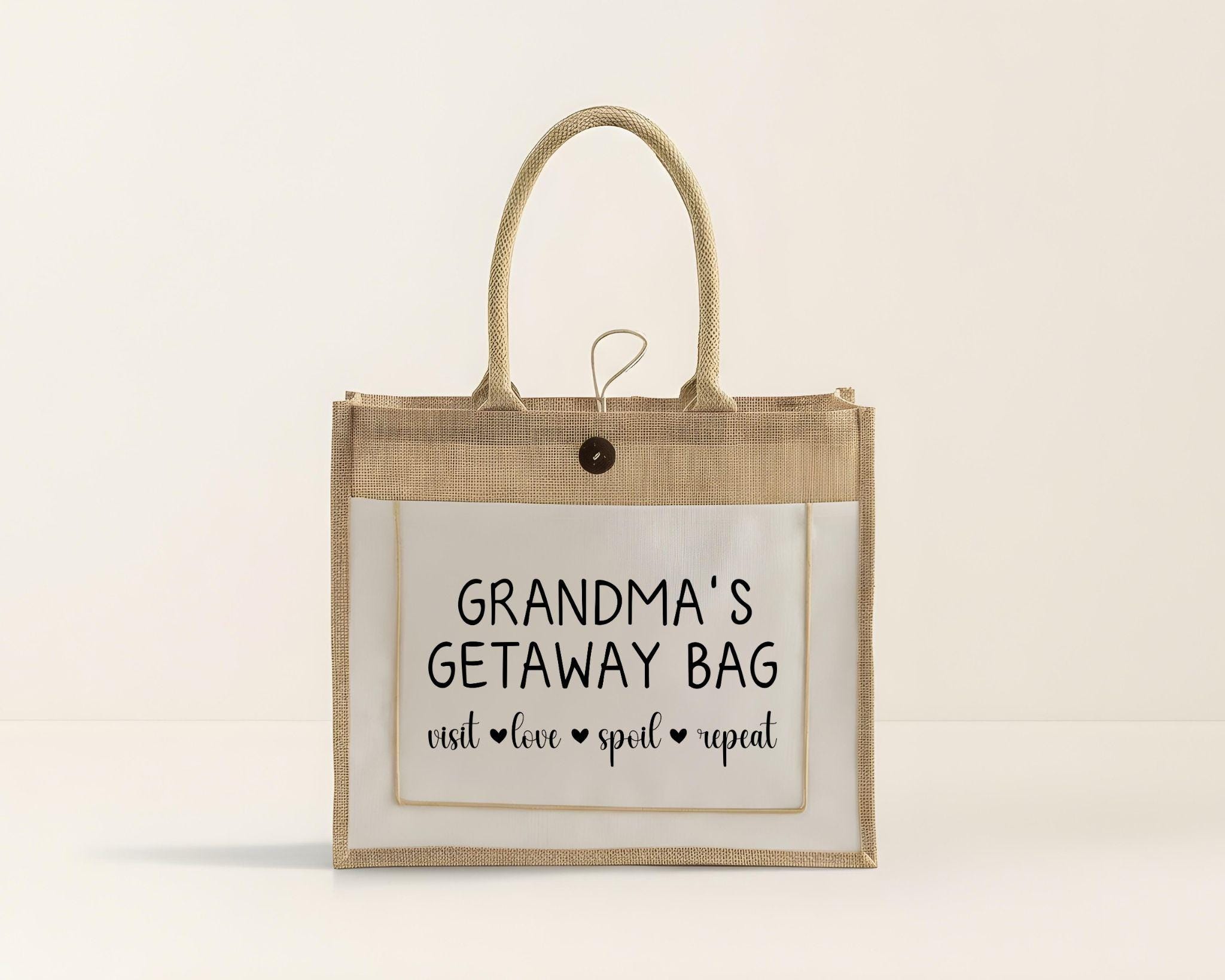 Grandma Tote Bag: Jute Canvas, Travel Ready - Reusable and Sturdy