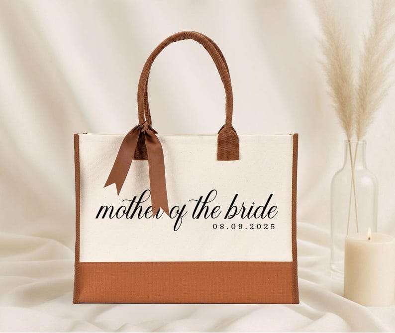 Mother of the Bride Tote Bag - Custom Date, Laminated Canvas with Ribbon image 11