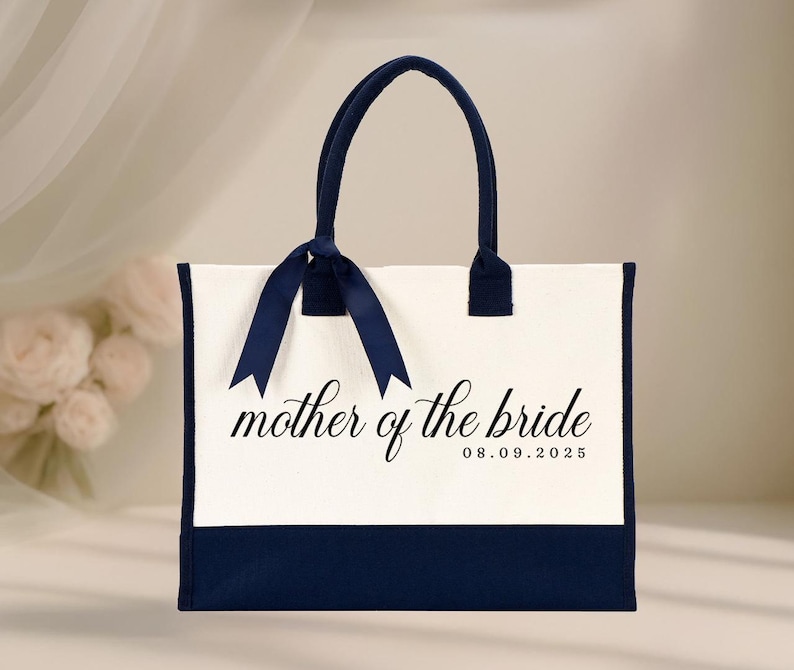 Mother of the Bride Tote Bag - Custom Date, Laminated Canvas with Ribbon image 16