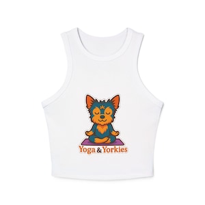 Yoga & Yorkies Racer Tank Top | Relaxed Yoga Apparel, Pet Lover Gift, Comfortable Workout Top, Casual Summer Wear, Gift for Dog Moms