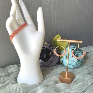 Hand Perlen Rosa/Gold Pondo Stitch Miyuki Glasperlen Armband Passend O-ring Ohrringe Hypoallergen Gold Magnetverschluss