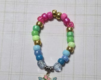 Pulseira de borboleta com flor azul e rosa