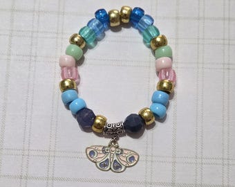 Pulseira de mariposa azul, rosa e roxa