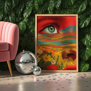 Floral Vision – Surreal Eye & Landscape Wall Art | Digital Download | Maximalist Boho Printable Portrait Face Art
