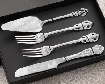Gepersonaliseerde taartmes en serverset, bruidstaart snijden, gepersonaliseerd cadeau, huwelijkscadeau, jubileumcadeau, cadeau voor koppels, cadeau voor bruid
