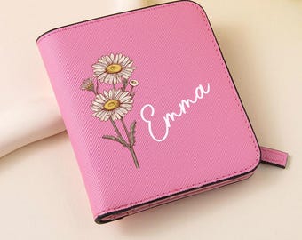 Personalisierte Geburtsblumen Brieftasche, Name Brieftasche, Brieftasche für Mädchen, personalisierte Geschenke, Brautjungfer Geschenke, Weihnachtsgeschenke, Geschenke für Sie, Geschenke