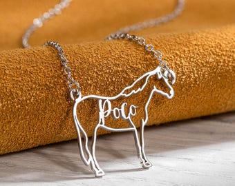 Personalisierte Pferdehalskette, zierliche Halskette, Halskette mit Namen, personalisiertes Geschenk, Pferdegedenkgeschenk, Weihnachtsgeschenk, Geschenk für sie, Geschenk