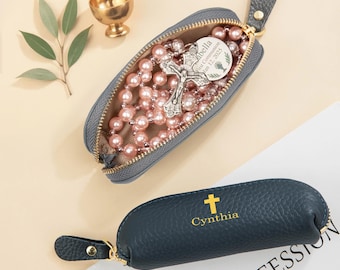 Bolsa de Rosario con Cruz Personalizable, Bolsa de Regalo, Regalo Personalizado, Regalos Religiosos, Regalo de Cumpleaños, Regalo de Primera Comunión, Regalo para Católicos, Regalo para Ella