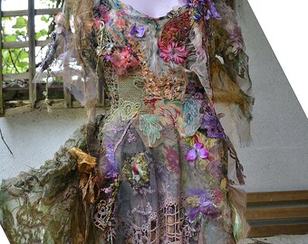 RESERVED Beautiful Unique Bohemian Layered Organza Tunic/Dress Costume Forest DEP FOREST Wedding Event Fairy Boho Gypsy Floral Tattered