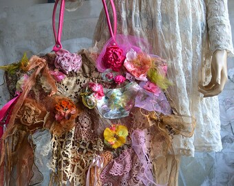 Wonderful Bohemian Large Bag  SPRING SUMMER Shabby Chic Fairy Wearable Gypsy Flowers Tattered