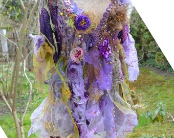 Art to Wear  Crochet Jacket SPRING FOREST Forest Fairy Wearable Gypsy Bohemian Altered Couture Flowers Embellished Tattered