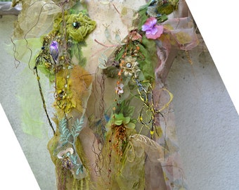 RESERVED  For N Unique  Pistachio Chartreuse Scarf ENCHANTED FORESt Fairy Wearable Gypsy Bohemian Tattered