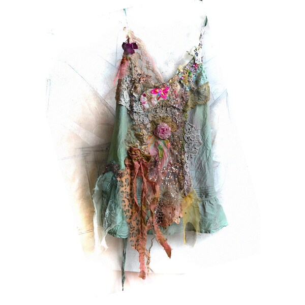 RESERVED For MARGIE Unique Art to Wear Silk Top Marie Antoinette With Wilde CATS Boho Tribal Gipsy  Romantic