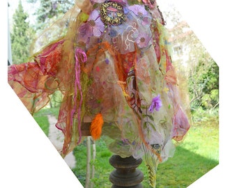 Unique Art to Wear  Layered Silk Skirt MEADOW  Forest Fairy Wearable Gypsy Bohemian Altered Couture  Tattered