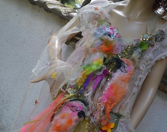 Unique Beautiful Hippie Felted Apricot Parrot Belt with SPRING COLORS Tattered