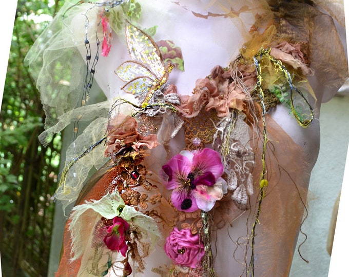 RESERVED Unique Woodland Scarf SUMMER Fairy Forest Plants Wearable Gypsy Bohemian Altered ...