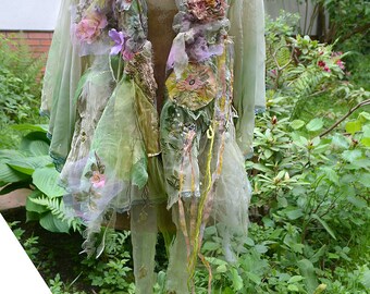 Beautiful Art to Wear Shabby Short Mint Transparent  Jacket FOREST UNDINE Fairy Wearable Gypsy Bohemian Altered Couture Tattered