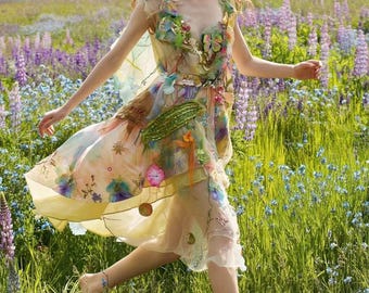 a line wedding dress with dropped waist Butterfly Fairy Sequin Mini Dress with Train