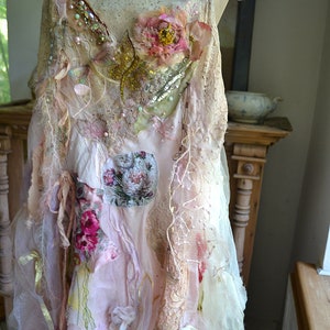Beautiful Art to Wear Dress Layered Slip PEONIES Wedding Fairy Wearable ...