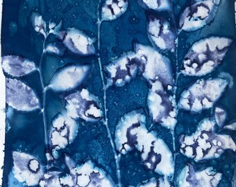Leaves Wet Cyanotype Print: Handmade Botanical Art Print