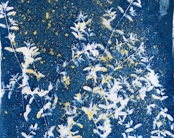 Turmeric Cyanotype Print: Botanical Boho Art Print