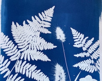 Ferns Cyanotype Print: Botanical Nature Art, Handmade Photo