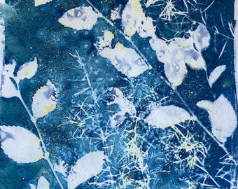 Leaf and Fern Cyanotype Print: Botanical Boho Wall Decor