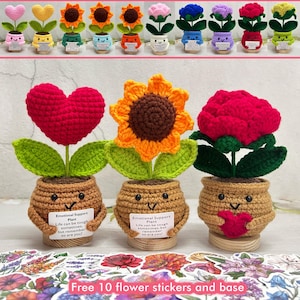 Cute Crochet Sunflower/Rose/Heart Plant,Thank You For Helping Me Grow,Emotional Support Gift,Office Desk Decor,Gift For Mom/Teacher/Boss/Her