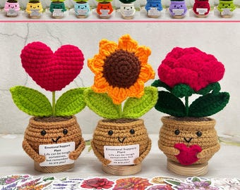 Cute Crochet Sunflower/Rose/Heart Plant,Thank You For Helping Me Grow,Emotional Support Gift,Office Desk Decor,Gift For Mom/Teacher/Her