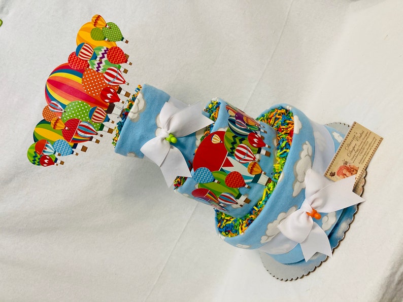 Hot Air Balloons Baby Diaper Cake Shower Gift or Centerpiece imagem 1