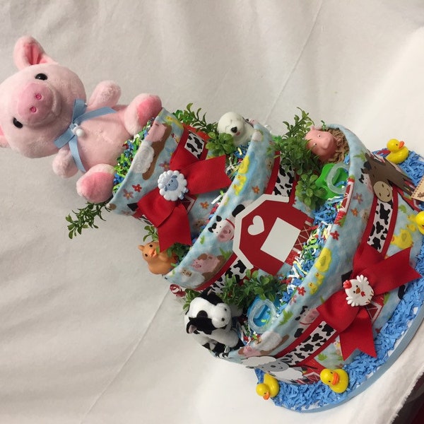 Baby Diaper Cake Farm Animals SELECT FABRIC Country Shower Centerpiece