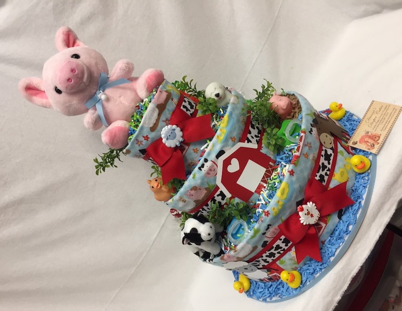 Baby Diaper Cake Farm Animals SELECT FABRIC Country Shower Centerpiece image 1