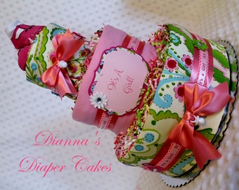 Baby Diaper Cake SELECT FABRIC Girls Shower Gift Centerpiece