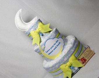 Baby Diaper Cake Love You to the Moon Shower Centerpiece or Gift