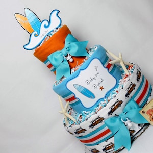 Baby Diaper Cake Surfing Surfer Shower Centerpiece Gift Baby on Board image 1