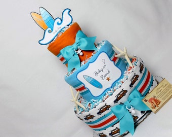 Baby Diaper Cake Surfing Surfer Shower Centerpiece Gift Baby on Board