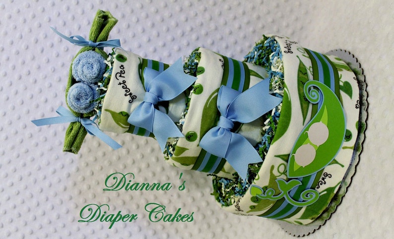 Baby Diaper Cake Sweet Peas in a Pod Single Twins Triplets Light or Dark Skin Shower Gift Centerpiece CHOOSE FABRIC
