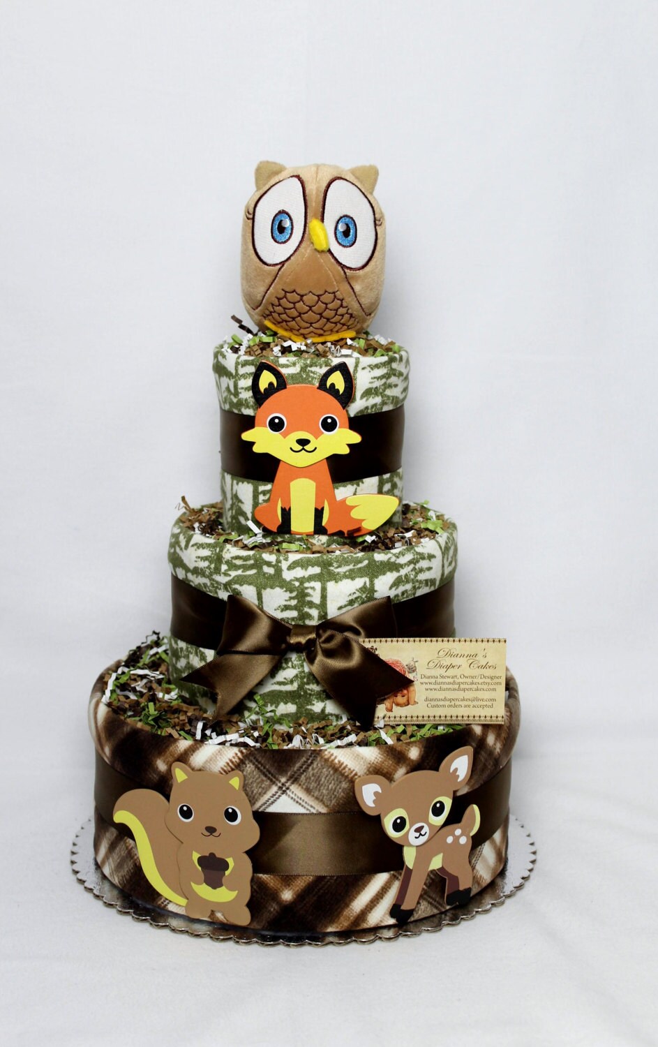 Woodland Animals Baby Diaper Cake Shower Gift Centerpiece Forest ...
