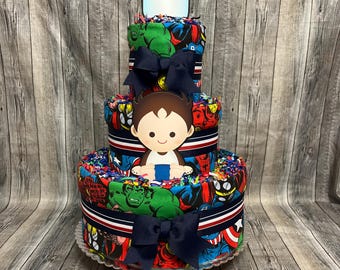 Super Hero Baby Diaper Cake Shower Gift Centerpiece Superhero